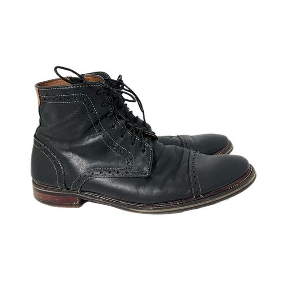 Johnston Murphy Men Warner Cap Toe Chukka Black Zip Leather Boots 10.5 Zip Laces